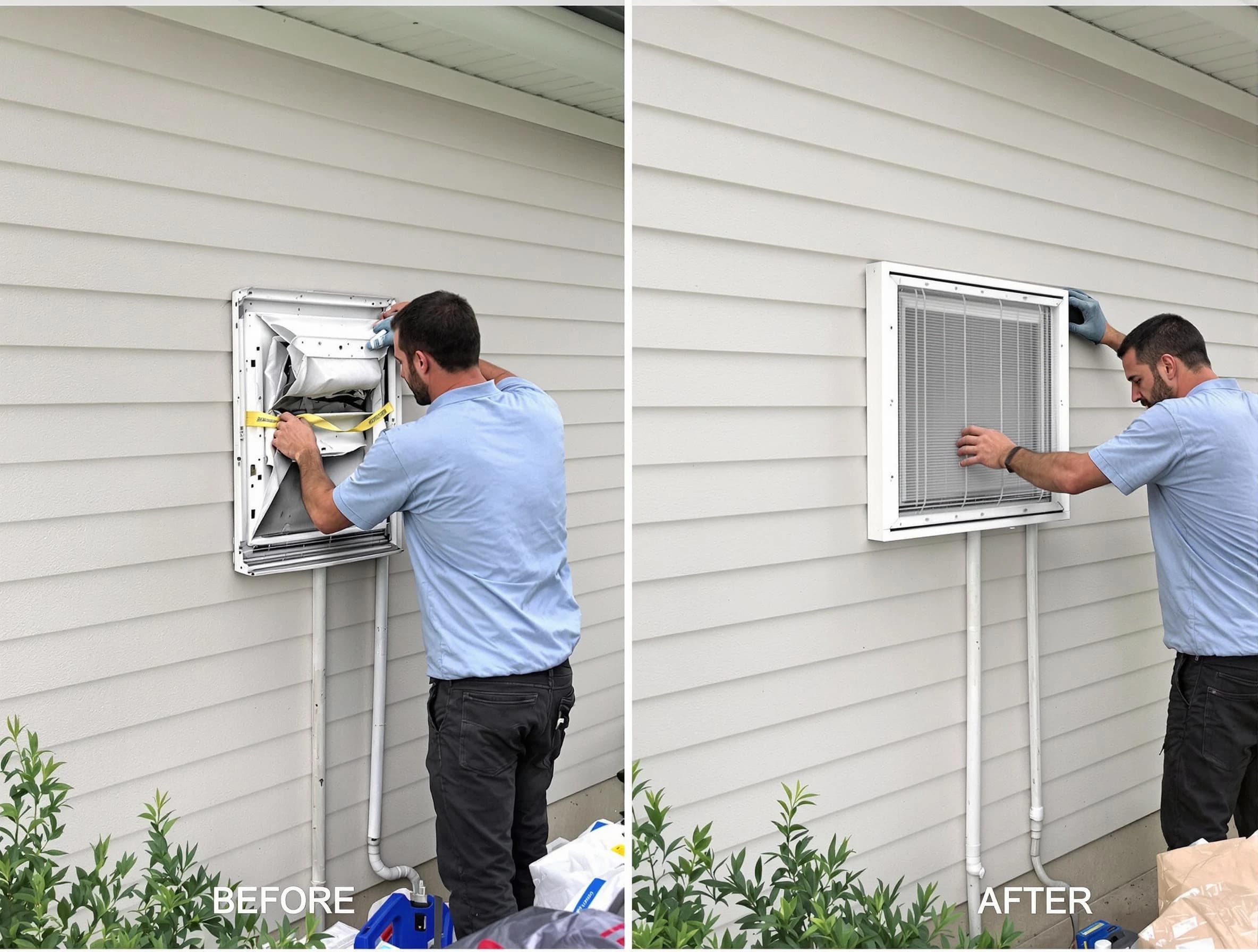 Avondale Estates Dryer Vent Cleaning technician installing high-quality dryer vent cover at a residential property in Avondale Estates